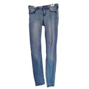 Free People Women's Jeans 27 Skinny Jean Mid Rise Light Blue Rustic Distressed